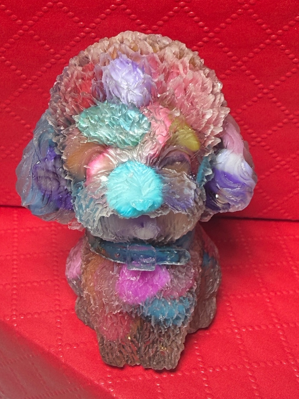Multicolor Decorative Crystal Chip Dog Figurine - Colorful Resin Pet 1.75 inches